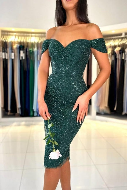 Charming Mermaid Off the shoulder sweetheart Dark Green Homecoming Dress