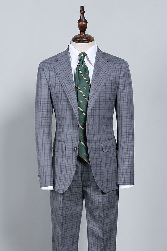 Otis Dark Gray Plaid Notched Lapel Slim Fit Formal Men’s Suit