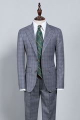Otis Dark Gray Plaid Notched Lapel Slim Fit Formal Men’s Suit