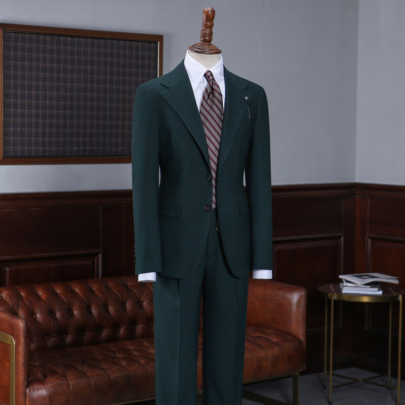 Page Fashionable Dark Green Notched Lapel Slim Fit Tailored Business Suit