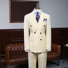 Payne New Yellow Striped Double Breasted Custom Prom Suit