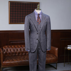 Reg Regular Dark Gray Plaid Three Pieces Slim Fit Custom Business Suit