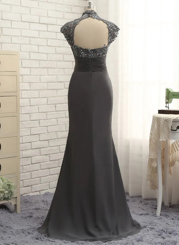 High Neck Floor-Length Sheath/Column Gowns for the Mother of the Bride