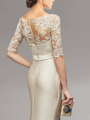 Floor-length Mother of the Bride Dresses with Sheath/Column Illusion Neck