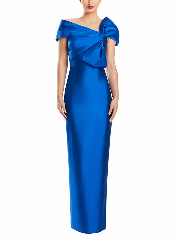 One-Shoulder Floor-Length Mother of the Bride Gown with Bow in Sheath/Column Style