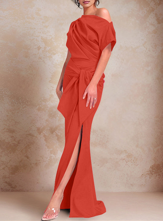 One-Shoulder Ruffled Floor-Length Trumpet Gown for the Mother of the Bride