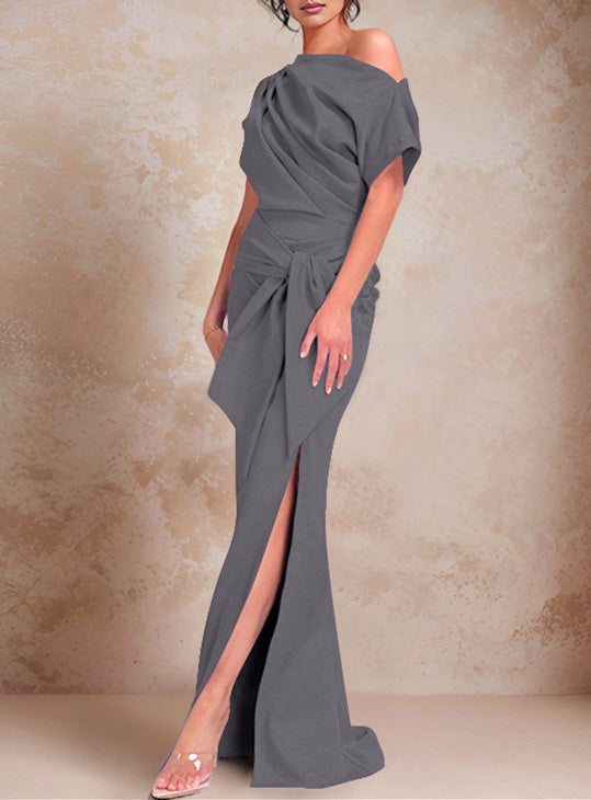 One-Shoulder Ruffled Floor-Length Trumpet Gown for the Mother of the Bride