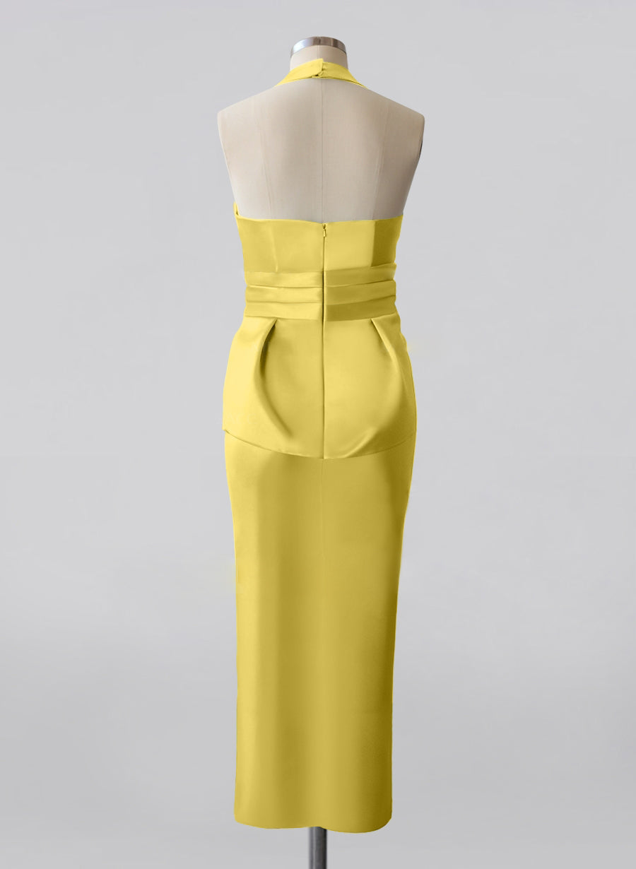 Tea-Length Sleeveless Halter Mother of the Bride Dress with Bowknot
