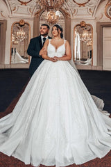 Luxury Sweetheart Ball Gown Straps Stain Wedding Dress with Appliques