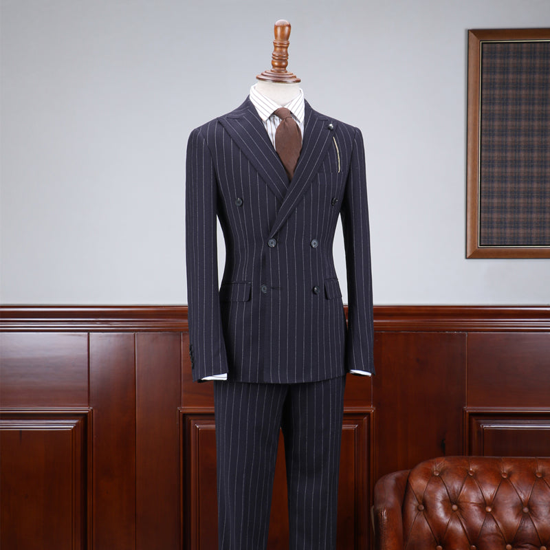 Ted Affordable Navy Blue Striped Slim Fit Custom Business Suit