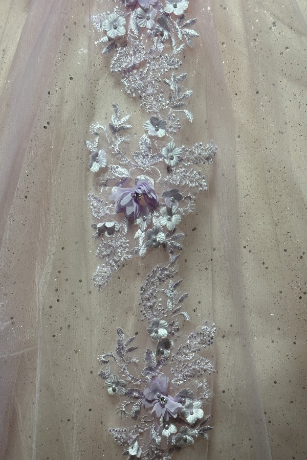 Pink Tulle Princess Ball Gown Sweetheart Neckline with Puff Sleeves Lace Appliques & Beaded Details for Quinceanera Sweet 16 or Evening Galas