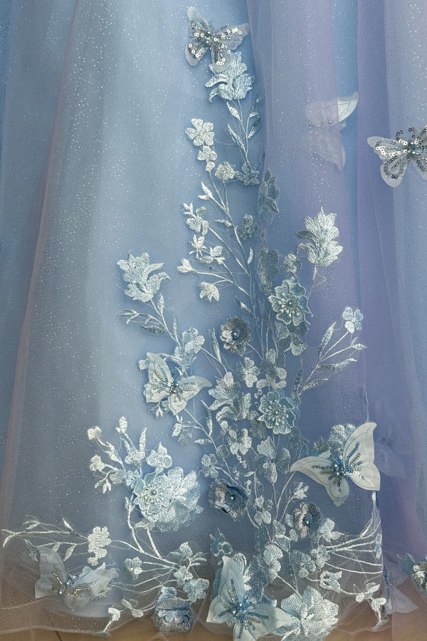 Lavender Quinceanera Dress Off-Shoulder Ball Gown with 3D Butterfly Lace Appliques & Lace-Up Corset