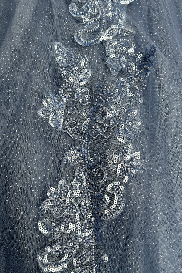 Navy Blue Off-Shoulder Ball Gown Pleated Tulle Quinceanera Dress with Lace-Up Back & Applique Details for Sweet 16 & Birthday Parties