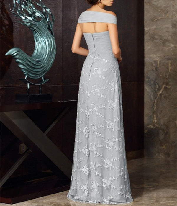 Off-The-Shoulder Short Sleeve A-Line Chiffon Mother Of The Bride Dress with Lace Appliques Tea-Length