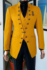 Wolfe Chic Gold Jacquard Three-Piece Prom Suits for Men