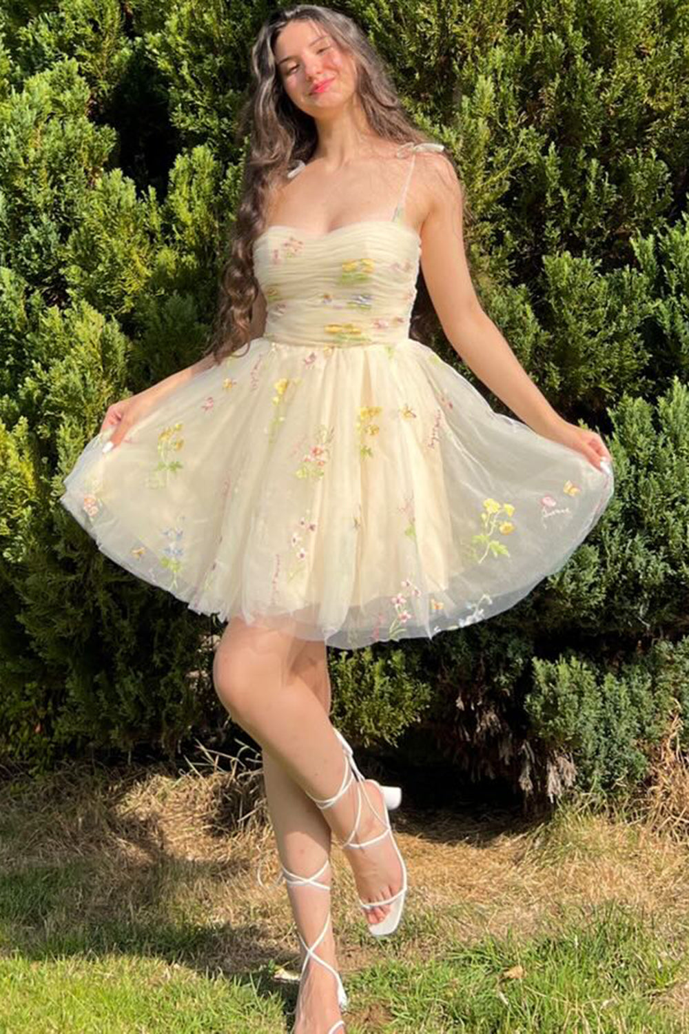 Lucia A-Line Short Floral Embroidered Homecoming Dress