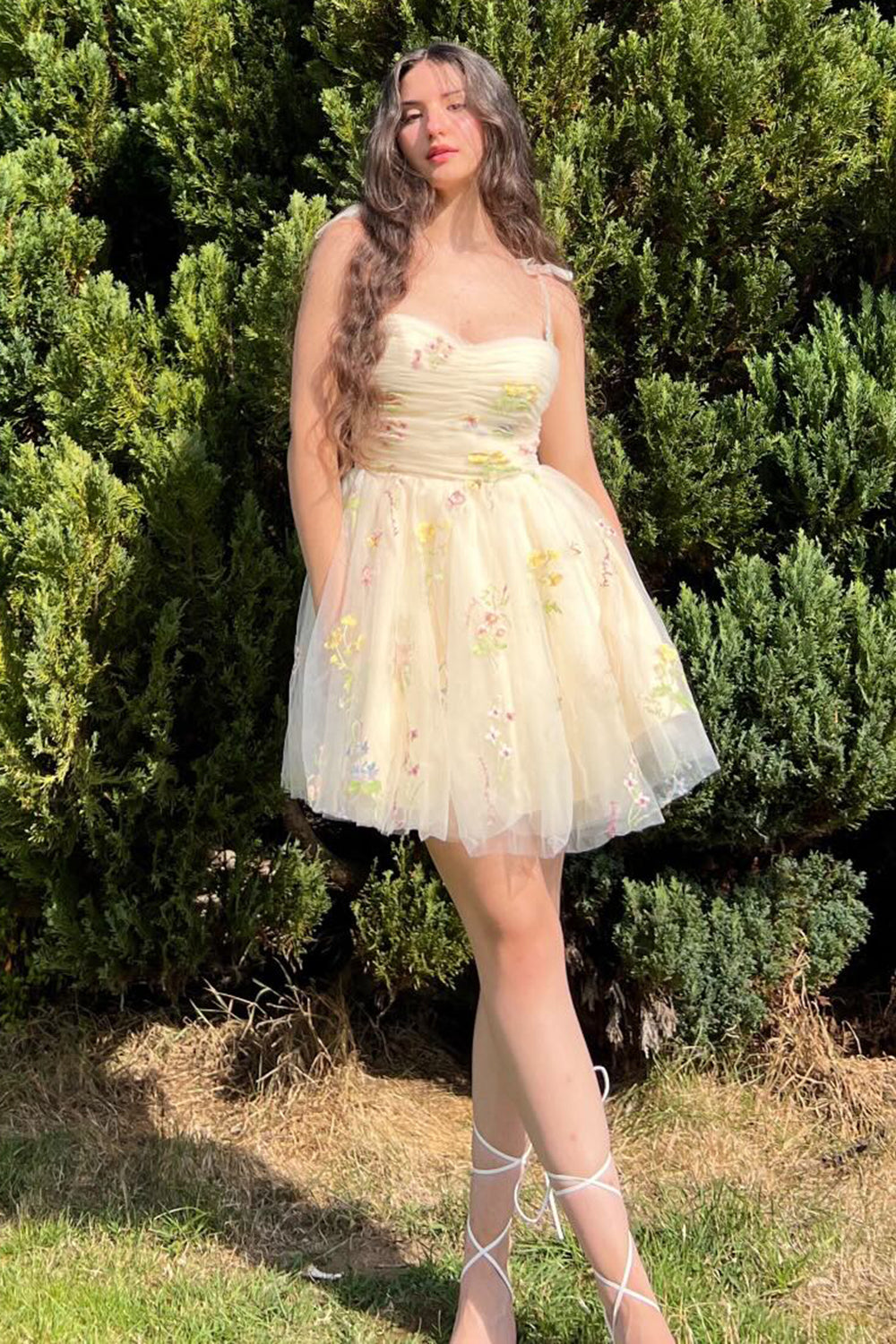 Lucia A-Line Short Floral Embroidered Homecoming Dress