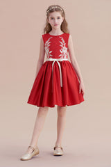 A-Line Affordable Appliques Satin Flower Girl Dress Online