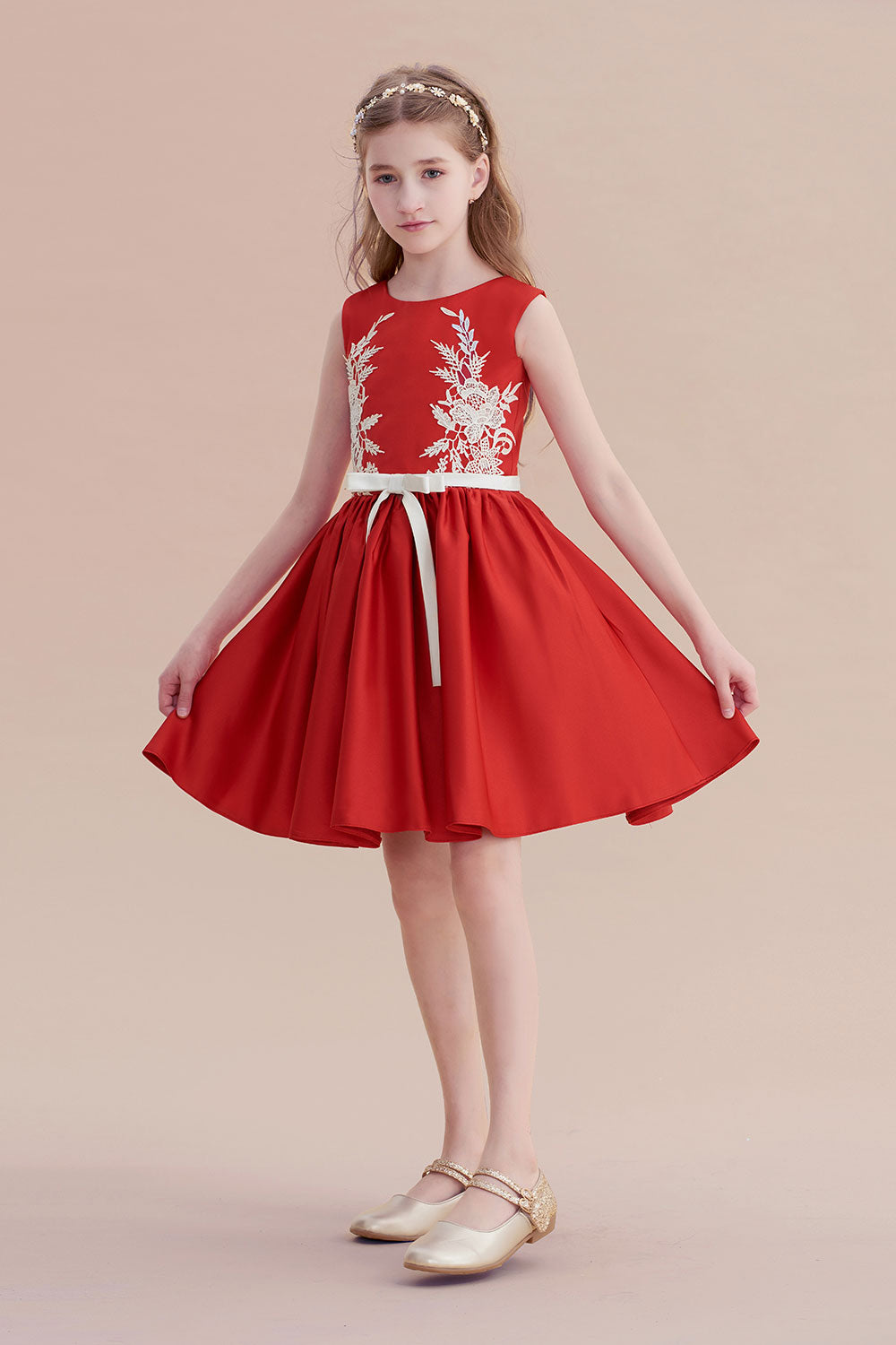 A-Line Affordable Appliques Satin Flower Girl Dress Online
