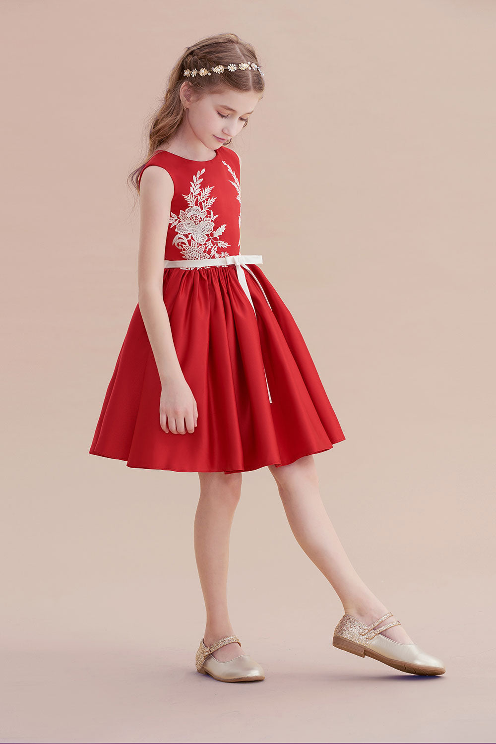 A-Line Affordable Appliques Satin Flower Girl Dress Online