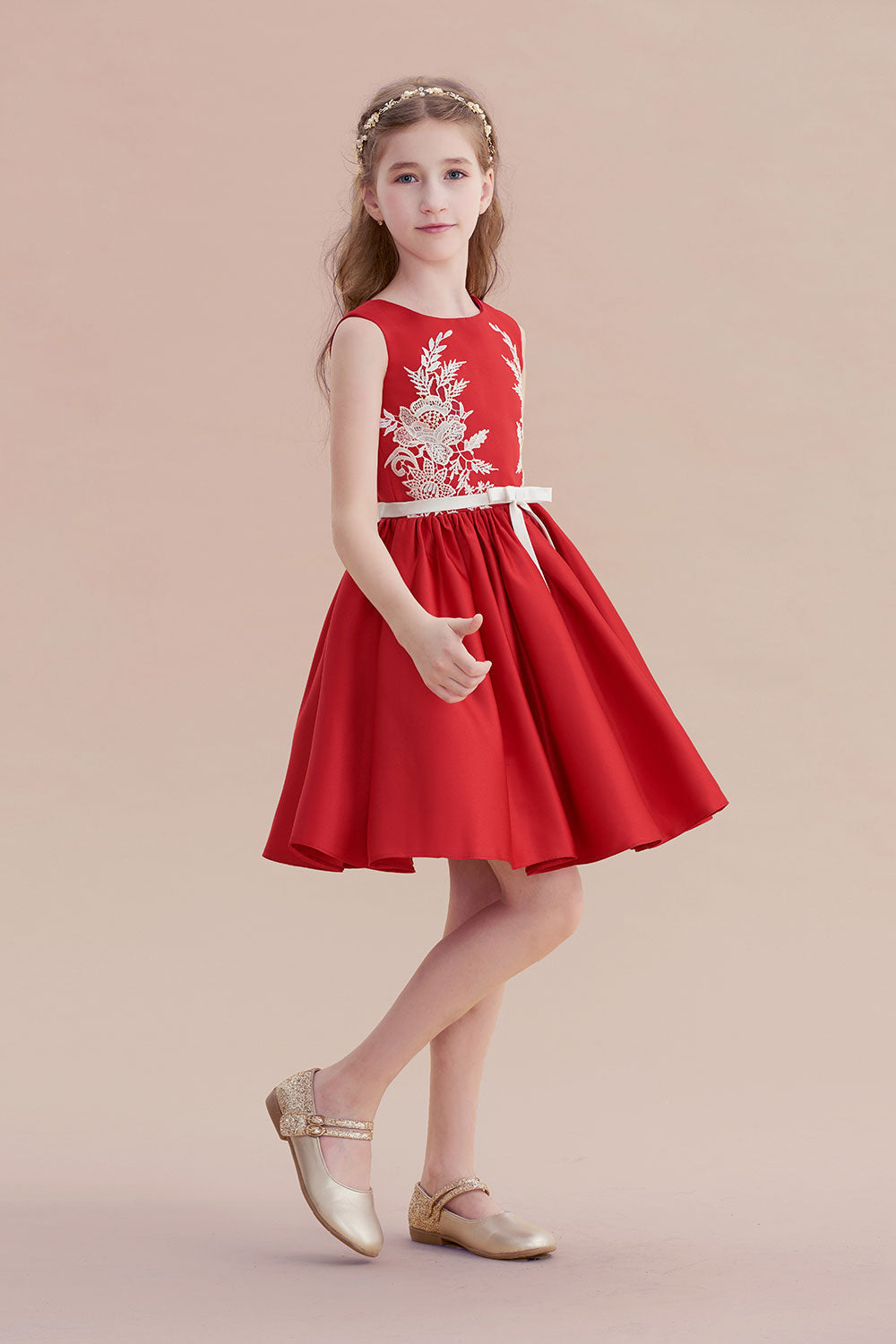 A-Line Affordable Appliques Satin Flower Girl Dress Online