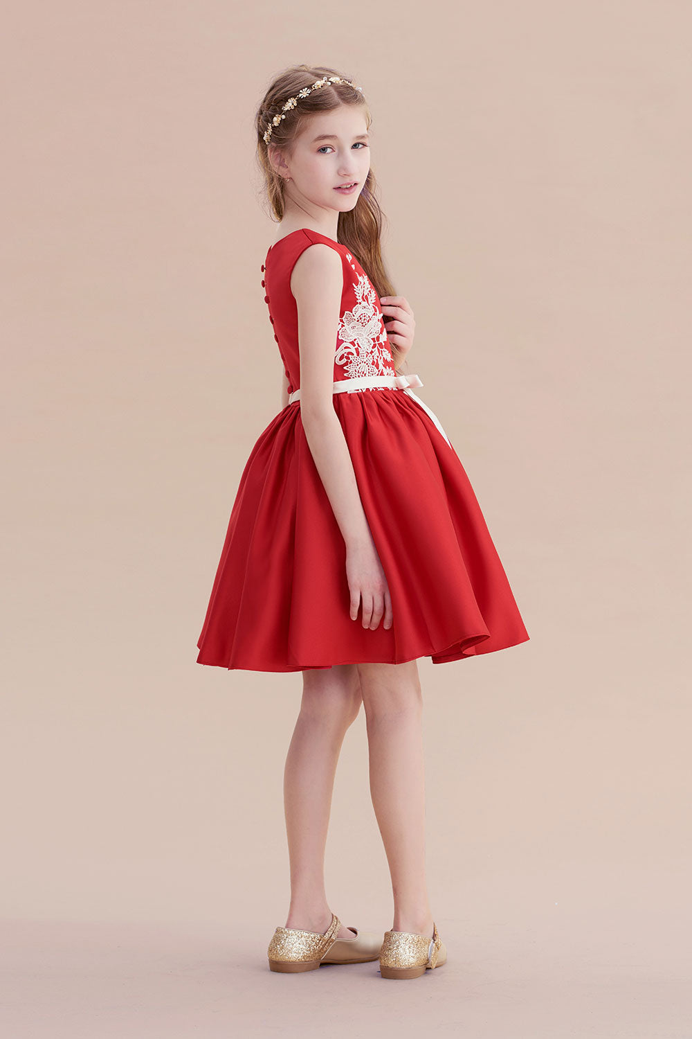 A-Line Affordable Appliques Satin Flower Girl Dress Online