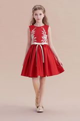 A-Line Affordable Appliques Satin Flower Girl Dress Online