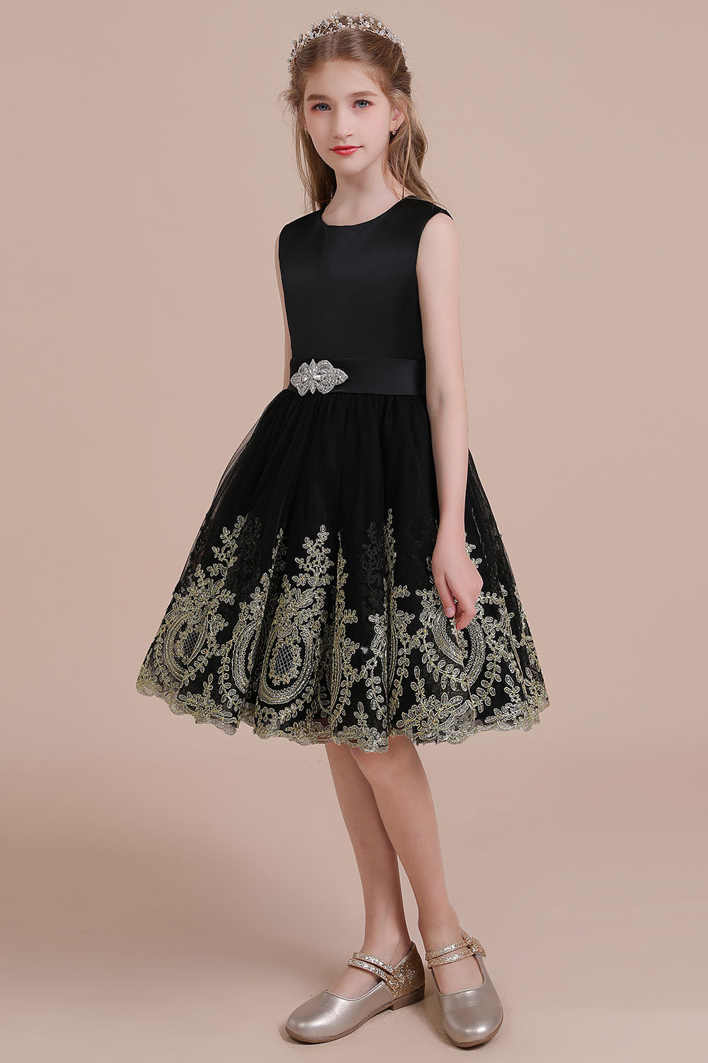 A-Line Appliques Satin Tulle Flower Girl Dress Online