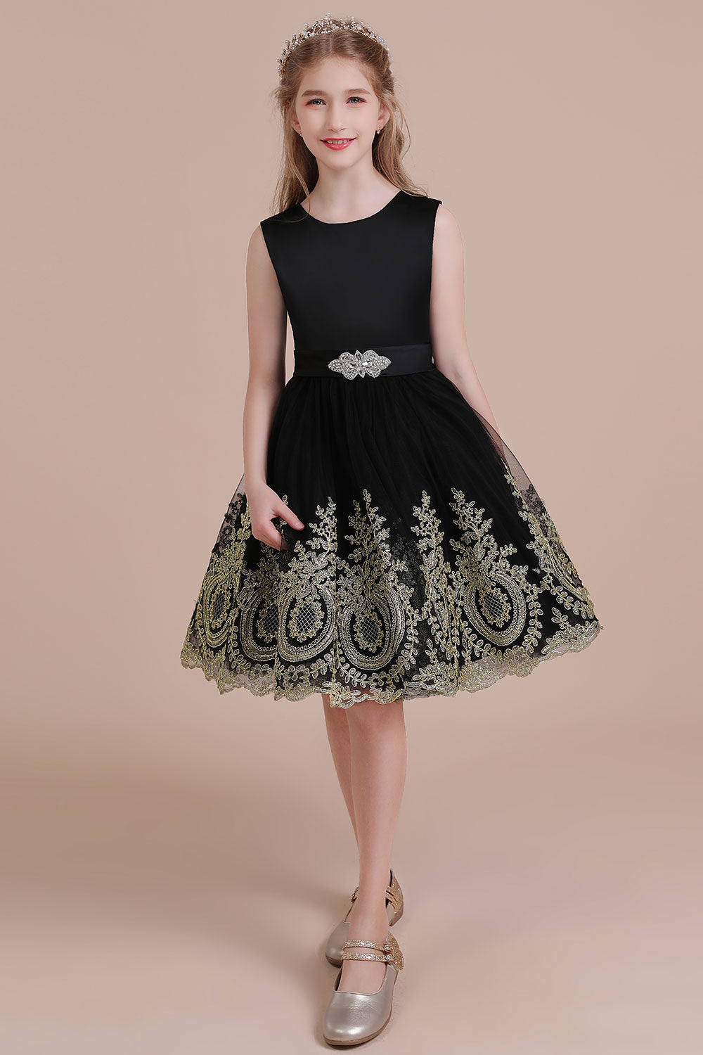 A-Line Appliques Satin Tulle Flower Girl Dress Online