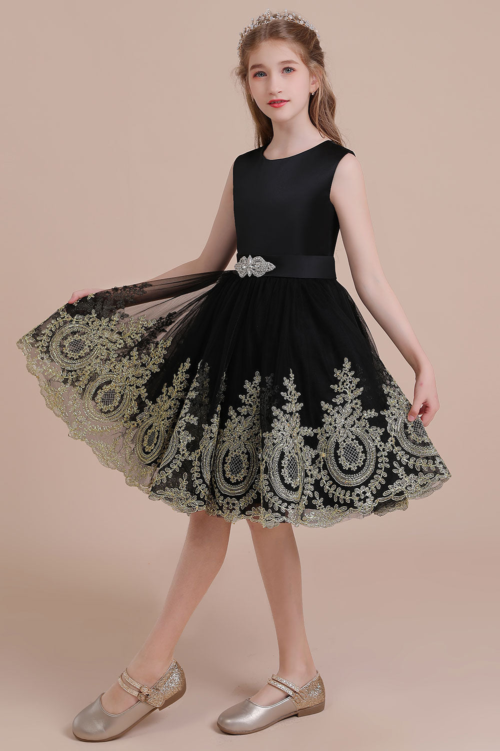 A-Line Appliques Satin Tulle Flower Girl Dress Online