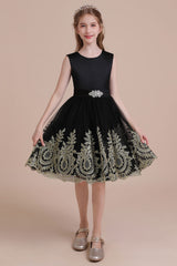 A-Line Appliques Satin Tulle Flower Girl Dress Online