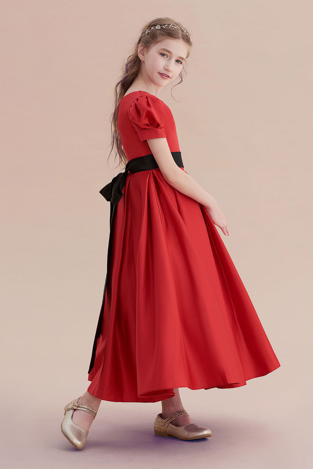 A-Line Awesome Short Sleeve Satin Flower Girl Dress Online