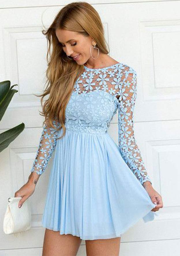 A-Line Beautiful Homecoming Dress with Laced - Full/Long Sleeve or Short/Mini Chiffon