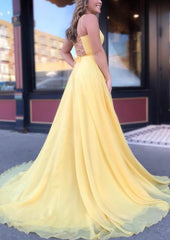 A-Line Beautiful Spaghetti Straps Chiffon Prom Dress/Evening Dress with Sweep Train