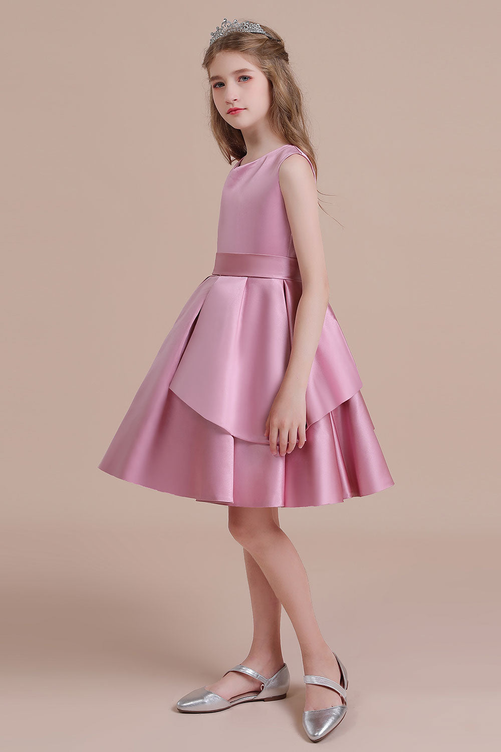 A-Line Best Satin Knee Length Flower Girl Dress Online