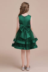 A-Line Bow Satin Layered Tulle Flower Girl Dress Online