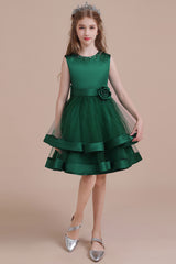 A-Line Bow Satin Layered Tulle Flower Girl Dress Online