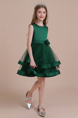 A-Line Bow Satin Layered Tulle Flower Girl Dress Online