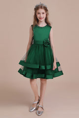A-Line Bow Satin Layered Tulle Flower Girl Dress Online