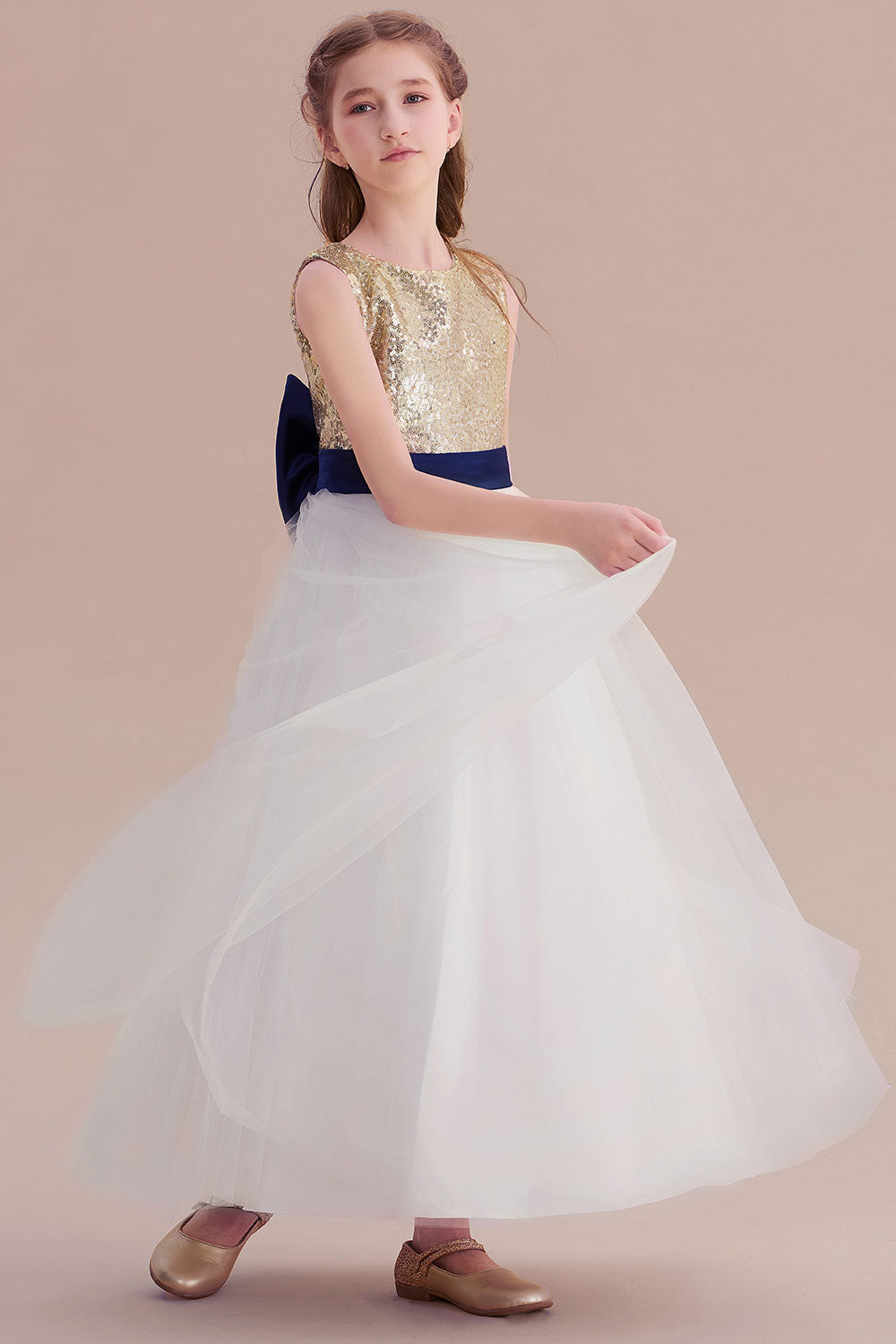 A-Line Bow Sequins Ankle Length Flower Girl Dress Online