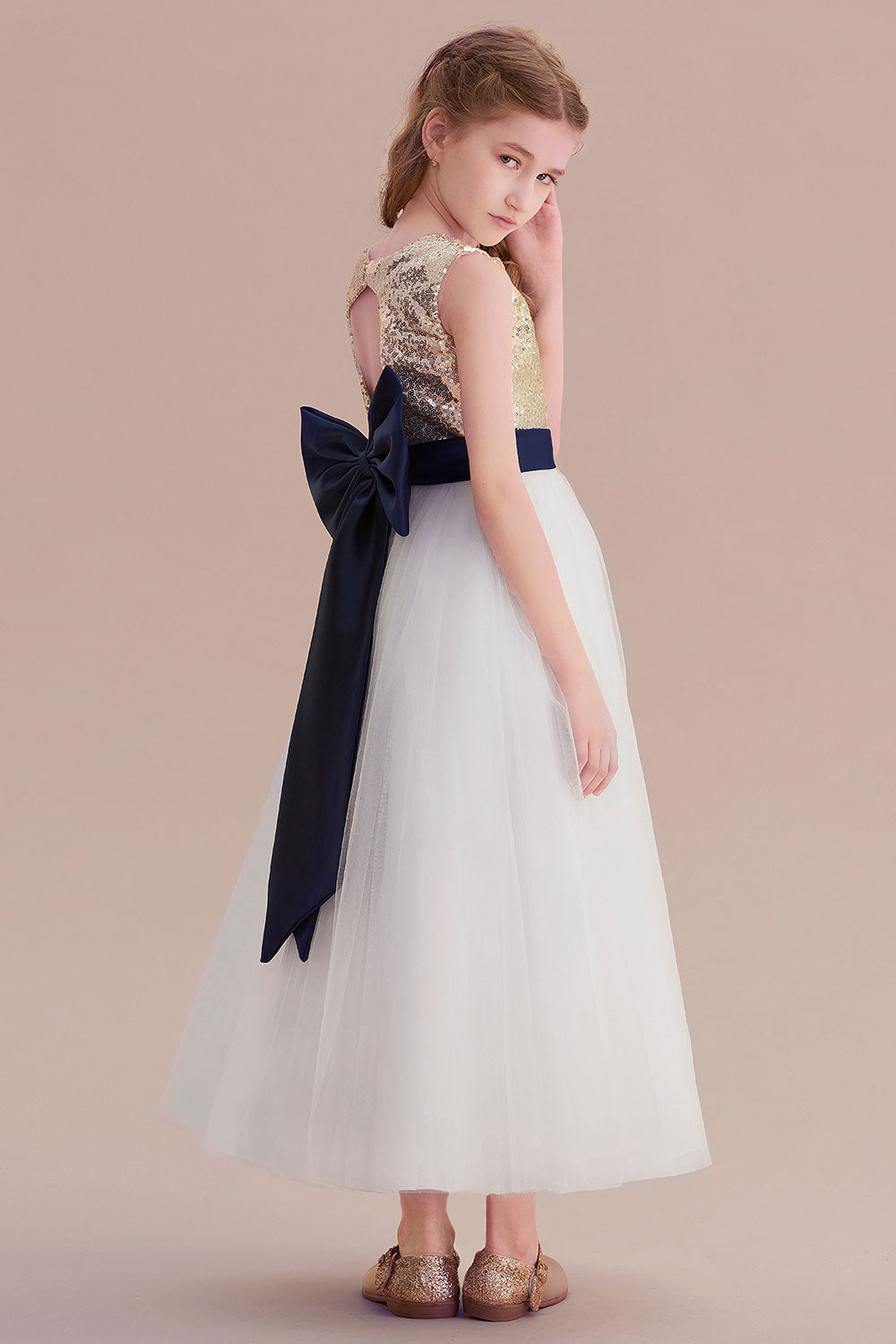 A-Line Bow Sequins Ankle Length Flower Girl Dress Online