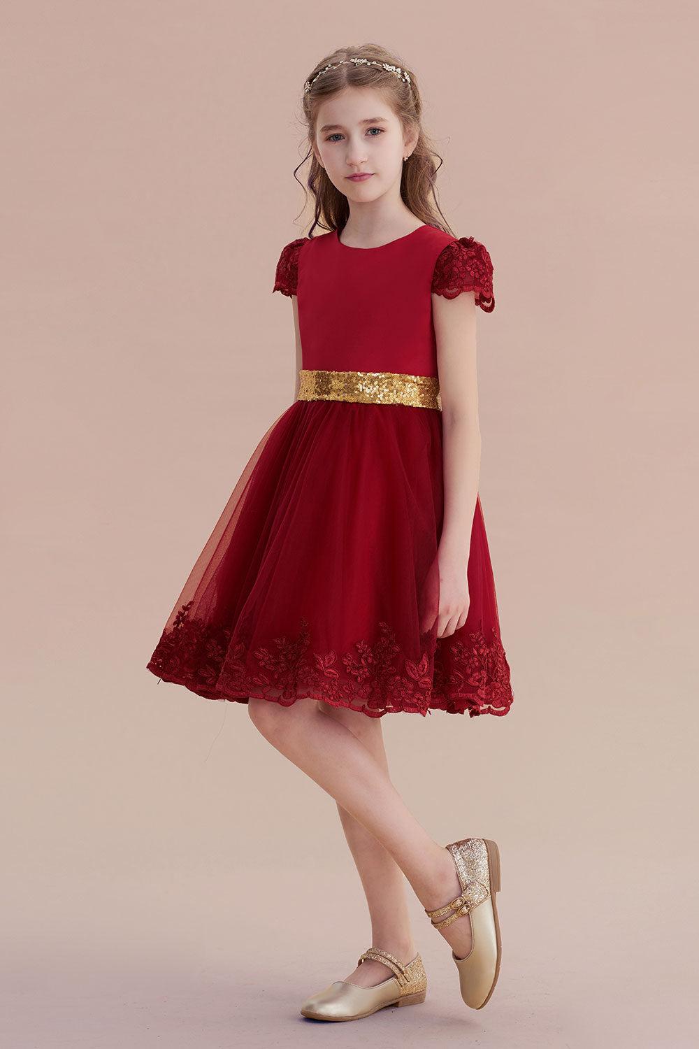A-Line Cap Sleeve Bow Knee Length Flower Girl Dress Online