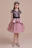 A-Line Cap Sleeve Lace Tulle Knee Length Flower Girl Dress On Sale