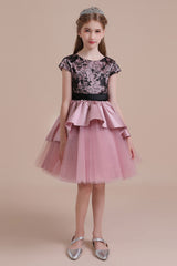 A-Line Cap Sleeve Lace Tulle Knee Length Flower Girl Dress On Sale