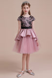 A-Line Cap Sleeve Lace Tulle Knee Length Flower Girl Dress On Sale