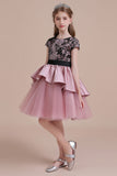 A-Line Cap Sleeve Lace Tulle Knee Length Flower Girl Dress On Sale
