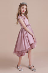 A-Line Cap Sleeve Satin High-low Flower Girl Dress Online
