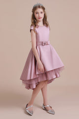 A-Line Cap Sleeve Satin High-low Flower Girl Dress Online