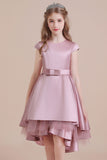 A-Line Cap Sleeve Satin High-low Flower Girl Dress Online