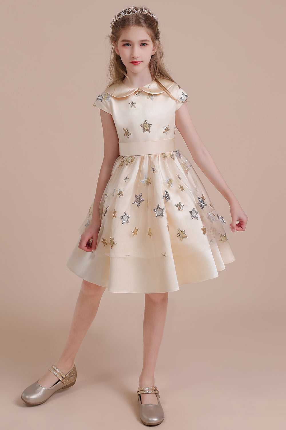 A-Line Cap Sleeve Star Sequins Tulle Flower Girl Dress Online